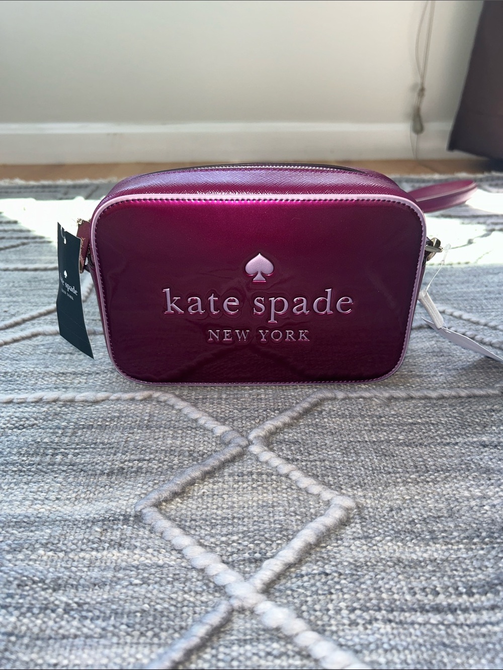 Authentic NWT Kate Spade Oh Snap Mini Camera Bag in Dark Raspberry Patent Leathe